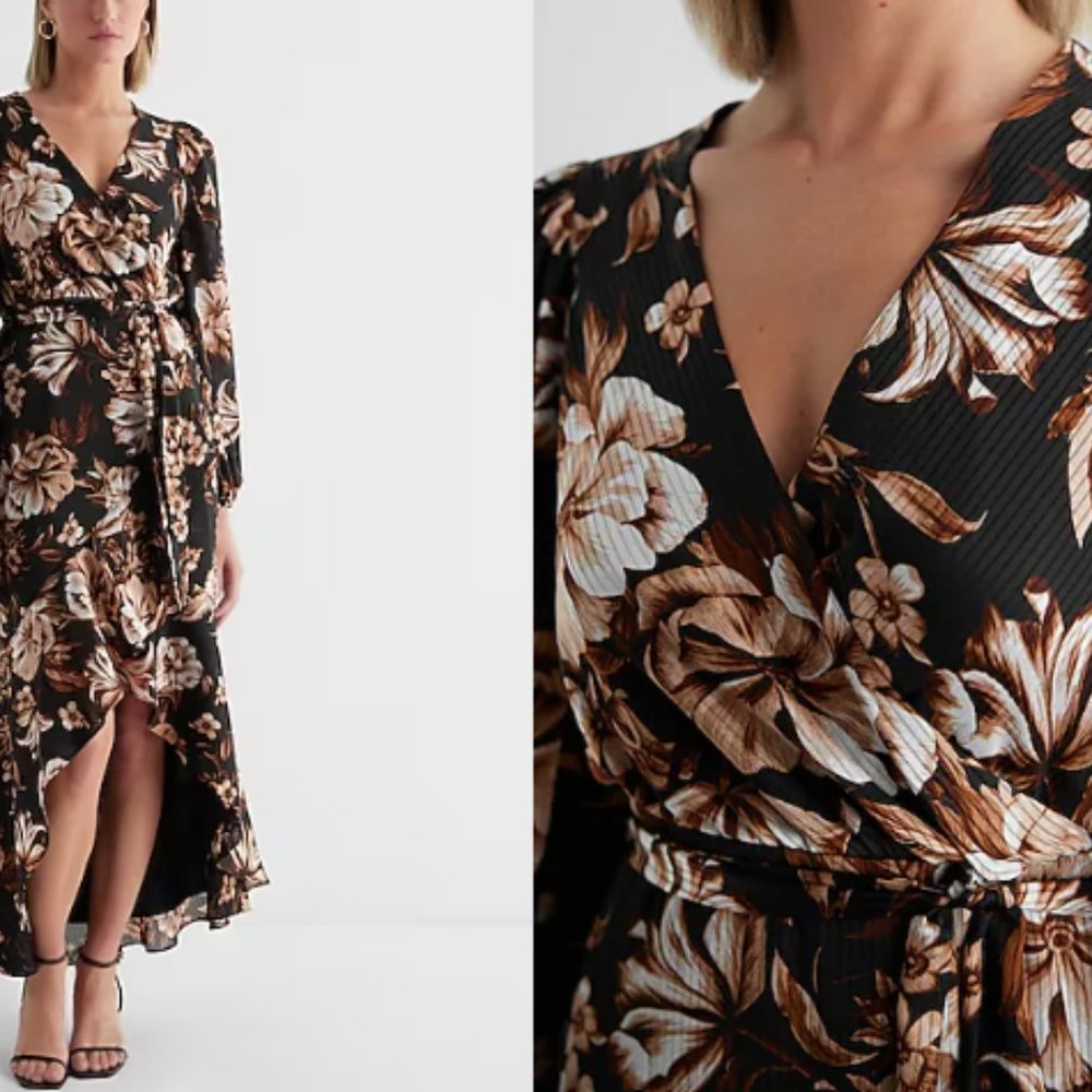 Express Floral Surplice Ruffle Hi-Lo Maxi Dress